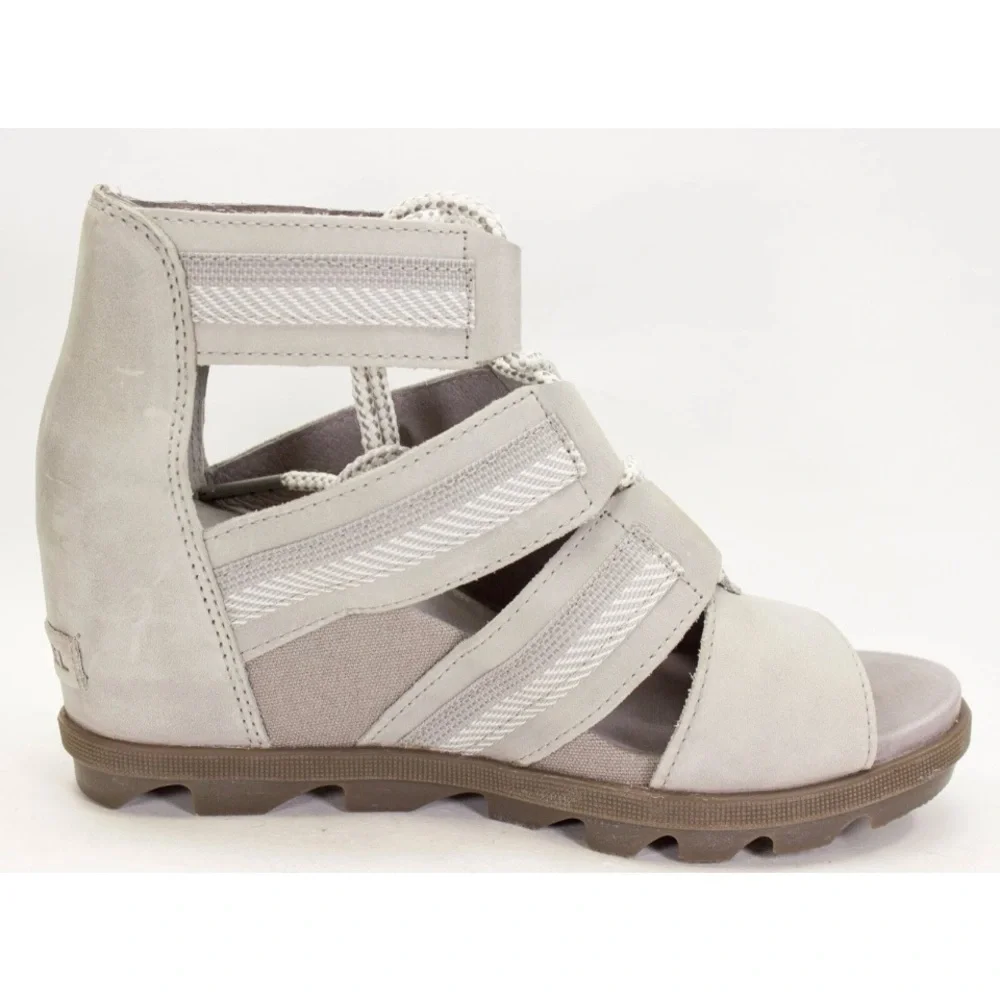 Sorel Joanie Womens Size US 9 Lace Wedge Sandals Saddle Ash Grey Peep Toe Shoes - Picture 6 of 11
